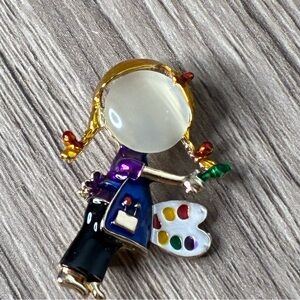 πΌ 3/$25 Enamel Artist Girl Brooch with Palette - Multicolor